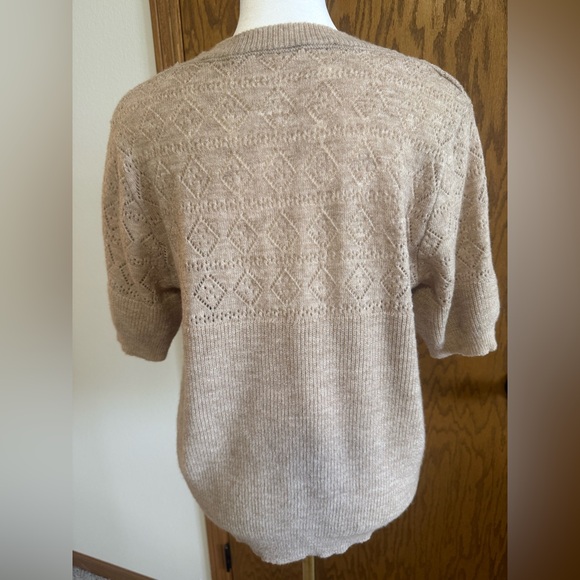 Beige Short Sleeve Knit Sweater - Picture 3 of 5